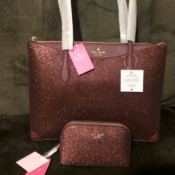 Kate Spade Deep Nova Shimmer Tote and matching Cosmetic Case. - Picture 1 of 7